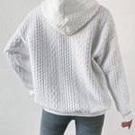 Nadorine Cable Textured Drop Shoulder Drawstring Hoodie Sweatshirts