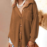 Nadorine Casual Long Sleeve Top Solid Color Lapel Loose Mid Length Shirt Jacket