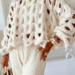 Solid Color Casual Hollow Long-sleeved Holiday Knitted Sweater
