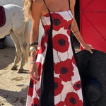 Floral Print Suspenders Paneled Back Pleated Maxi Dress