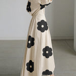 Long Sleeves Loose Contrast Color Floral Printed Pleated Tied Waist Lapel Shirt Dress