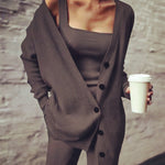 Women Three Pices Set Knitted Solid Cardigan Tops Tank Top and Casual Loose Long Pants