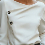 Long Sleeves Loose Buttoned Solid Color Asymmetric Collar Blouses&Shirts Tops