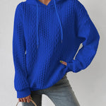 Nadorine Cable Textured Drop Shoulder Drawstring Hoodie Sweatshirts