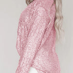 Solid color button-down long-sleeve sequined cardigan