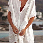 V Neck Solid Color Comfortable Shirt Short Sleeves Shirt Dress