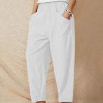 Solid Color Elastic Waist Cropped Wide Leg Pants Loose Trousers