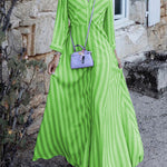 Stylish Long Sleeves Striped Lapel Collar Maxi Dresses