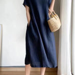 Casual Loose Solid Color Round-Neck Midi Dresses