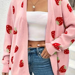 Pink Casual Strawberry Pattern Knit Cardigan