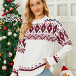 Geometric Crewneck Dropped Shoulder Sweater