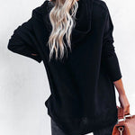 Solid Color V-neck Irregular Hooded Sweatershirt