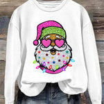 Women's Shiny Santa Print  Round Neck Sweatshirt