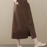 Nadorine Women's Casual High Waist Flared A-line Skirt Pleated Midi Skirt with Pocket