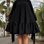 Long Sleeves Loose Falbala Solid Color Stand Collar Mini Dresses