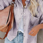 Stylish Lapel Long Sleeve Ripped Denim Jacket