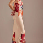 Charming Lady Satin Floral Print Bandeau Loose Maxi Dress