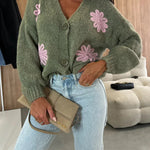 Embroidered Floral V-neck Long-sleeved Button-knit Cardigan