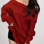Off-Shoulder Plain Ribbed Sweater