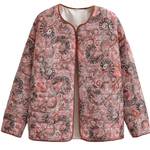 Retro Print Loose V-Neck Cardigan Cotton Jacket