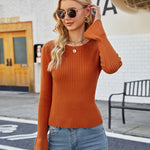 Solid Color Ribbed Knit Sweater Base Shirt