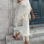Nadorine Women's Dolman Sleeve Fringe Knit Sweater Pullover Cape Shawl Blouse