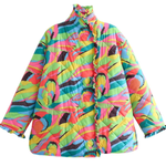 Printed Pleated Lace Trim Cotton Coat