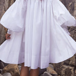 Long Sleeves Loose Buttoned Solid Color Stand Collar Mini Dresses Shirt Dress