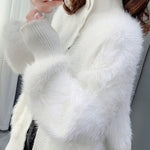 Women's Faux Fur Sweater Cardigan Knitted Turtleneck Jumper Fluffy Coat