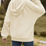 V-Neck Zipper Closure Solid Color Long Loose Hoodie Jacket