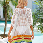 Hollow Out Beach Swimsuit Coverups Oversized Short Sleeve V Neck Loose Knit Bikini Cover Up