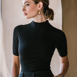 Mock Neck Slim-Fit Short-Sleeve Essential Top