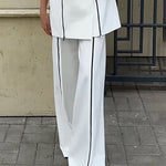 High Waisted Loose Contrast Color Solid Color Zipper Pants Trousers