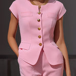 Chic Peplum Waist Short-Sleeve Trouser Set