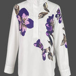 Long Sleeves Loose Flower Print Stand Collar Blouses&Shirts Tops