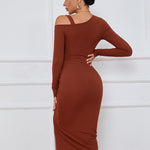 Sexy Drawstring Slit Off Shoulder Long Sleeve Dress