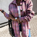 Flannel Plaid Shirts Batwing-Sleeve Button Down Roll Up Long Sleeve Collar Streetwear Blouse Tops