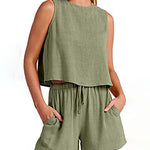 Nadorine 2 Piece Outfits Sets Sleeveless Crop Top Tank Shorts Sets