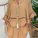 Plus Size Solid Hollow Out V-Neck Pullover Tops Shirt Dresses