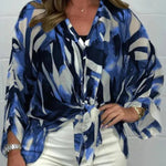 Unique Printed Long Sleeve V-neck Chiffon Loose Shirt