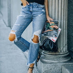 High Waist Fashion Distressed Ripped Jeans Casual Women's 90??¡ê¡èS Flare Jeans