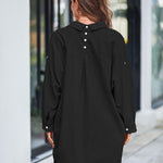 Nadorine Long Cuffed Sleeve Shirts Button Down V Neck Blouse Loose Fitting Tops