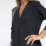 Nadorine Women's Casual Solid Color Long Sleeve V-neck Maxi Dress