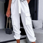 Nadorine Chic Two-piece Set Striped Asymmetrical Vest Top & Cuffed Pants Set