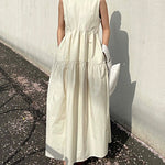 Sleeveless A-line Pleated Round Neck Mid-length Dresses