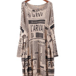 Vintage Loose One-Shoulder Newspaper Printed Split-Joint Sweater