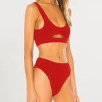 Two Piece Swimsuits High Waisted Hollow Out Criss Cross Back Self Tie Bikini Sets