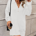 Solid Color Lapel Button Knit Mid Length Sweater Dresses
