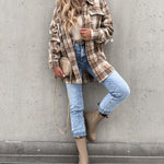 Plaid Shirt Jacket Loose Casual Turn-Down Collar Single Breasted Coat