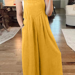 Cotton and linen loose casual one-piece wide-leg overalls